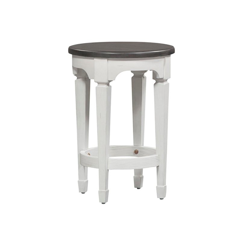 Pemberly Row White Console Stool with Footrest and Pine Solids