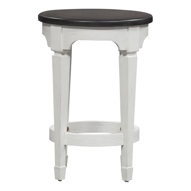 Pemberly Row White Console Stool with Footrest and Pine Solids