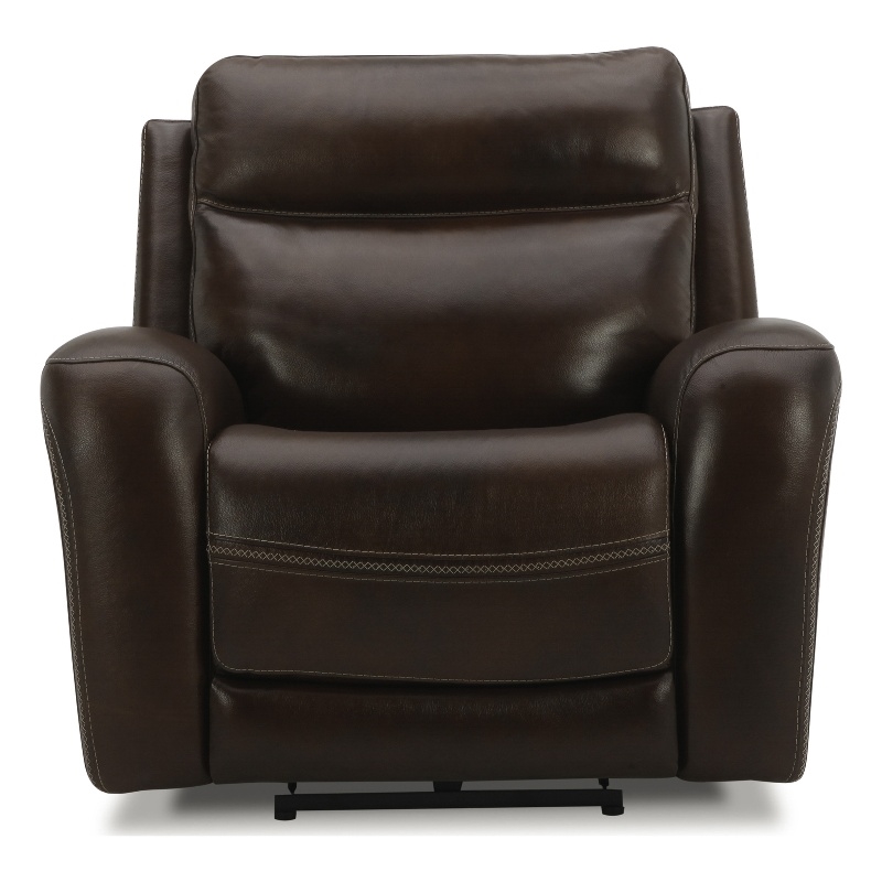 Pemberly Row Blair Transitional Leather Power Recliner in Brown