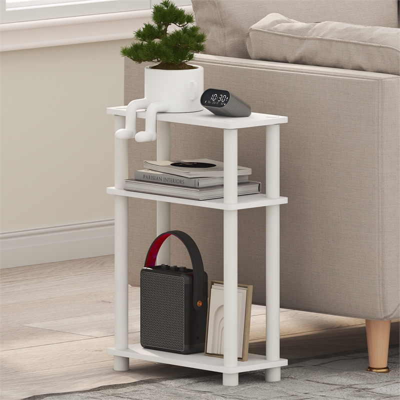 Pemberly Row 3-Tier Slim Toolless End Table with Storage Shelf in White