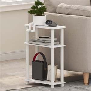 Pemberly Row 3-Tier Slim Toolless End Table with Storage Shelf in White