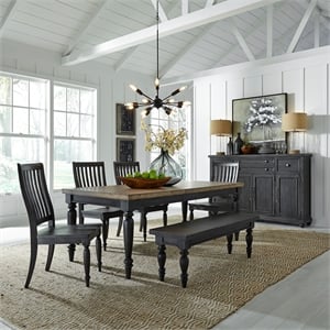 Pemberly Row 6 Piece Rectangular Table Set with Slat Back Chairs