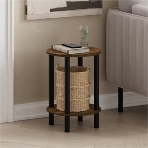 Pemberly Row 2-Tier Round Wooden End Table with Rounded Edges in Amber Pine