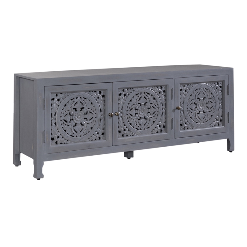 Pemberly Row Multi 65 Inch 3 Door Accent TV Stand with Carved Doors