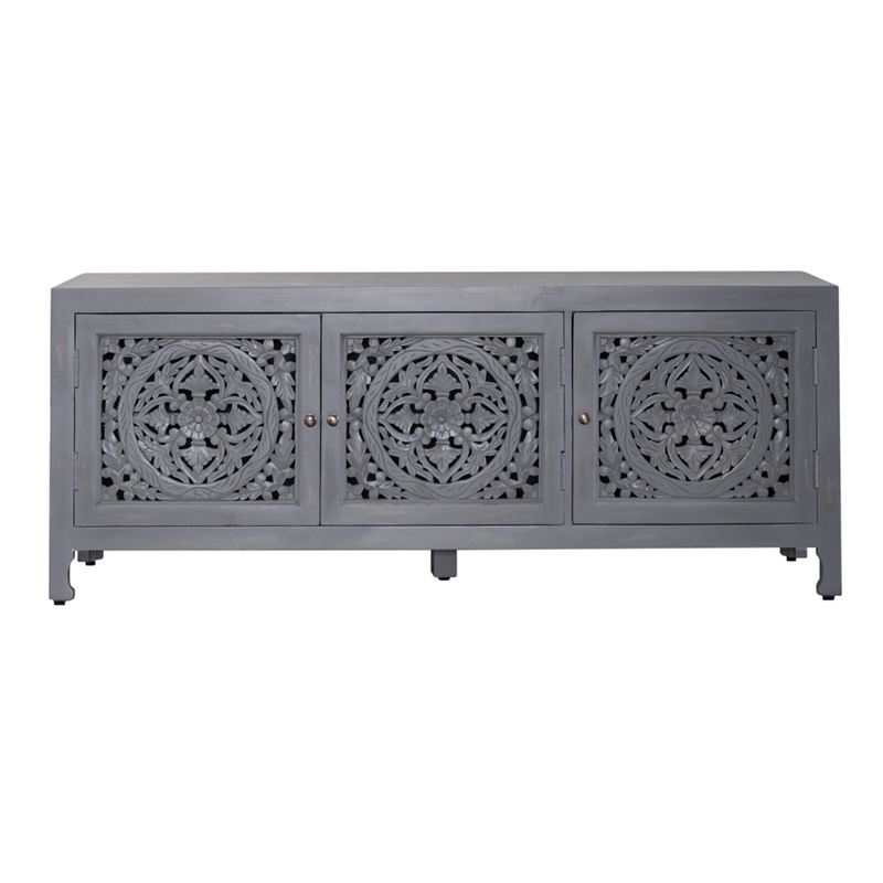 Pemberly Row Multi 65 Inch 3 Door Accent TV Stand with Carved Doors