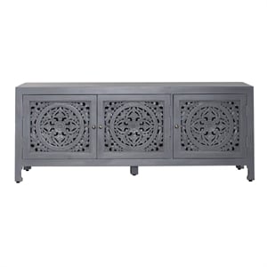 Pemberly Row Multi 65 Inch 3 Door Accent TV Stand with Carved Doors