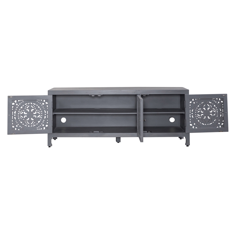 Pemberly Row Multi 65 Inch 3 Door Accent TV Stand with Carved Doors
