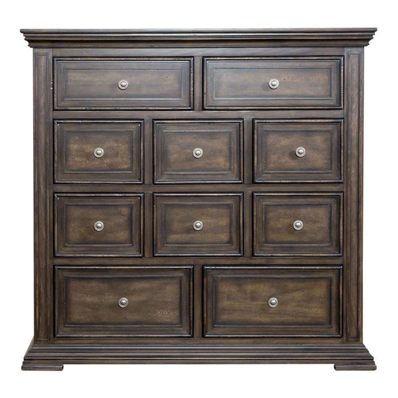 Pemberly Row Light Brown 10 Drawer Chesser with Felt Lined Top Drawers