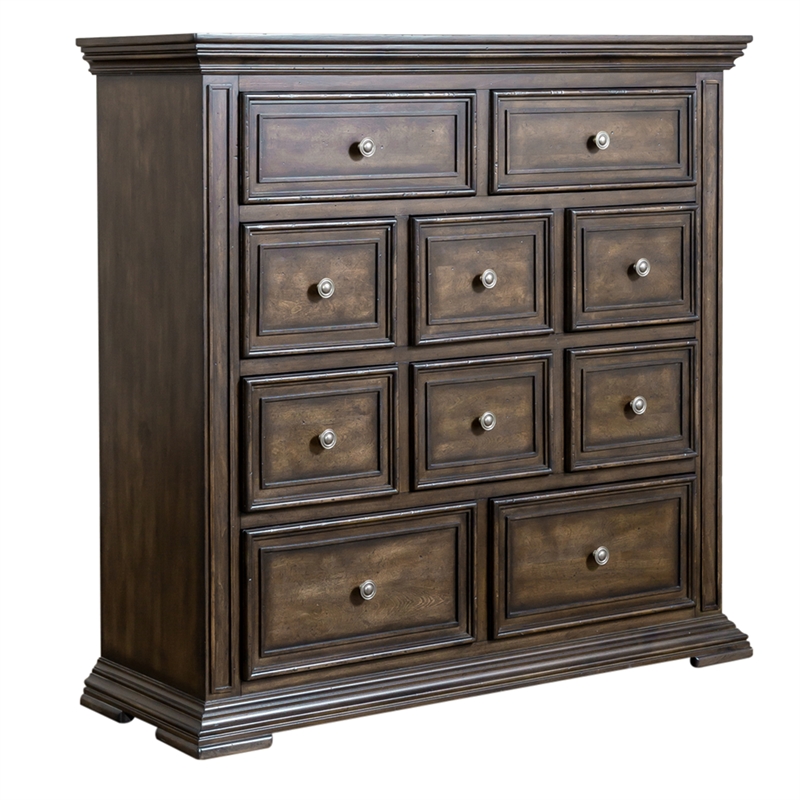 Pemberly Row Light Brown 10 Drawer Chesser with Felt Lined Top Drawers