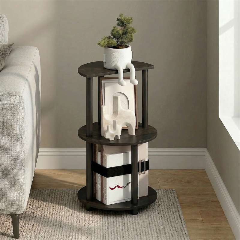 Pemberly Row 3-Tier Half Round Toolless End Table in Espresso