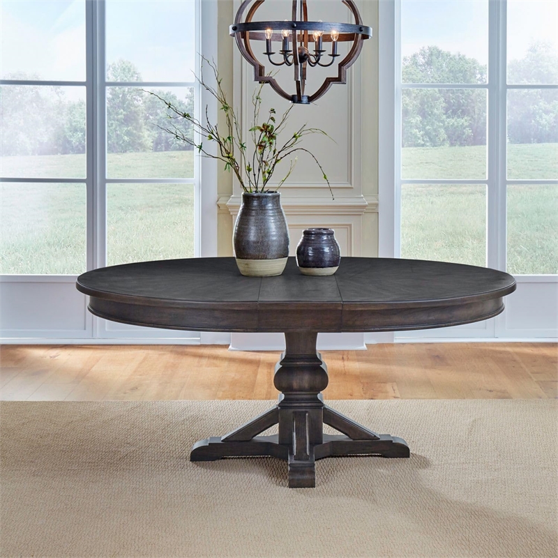 Pemberly Row 5 Piece Pedestal Table Set with Ladder Back Chairs in Brown