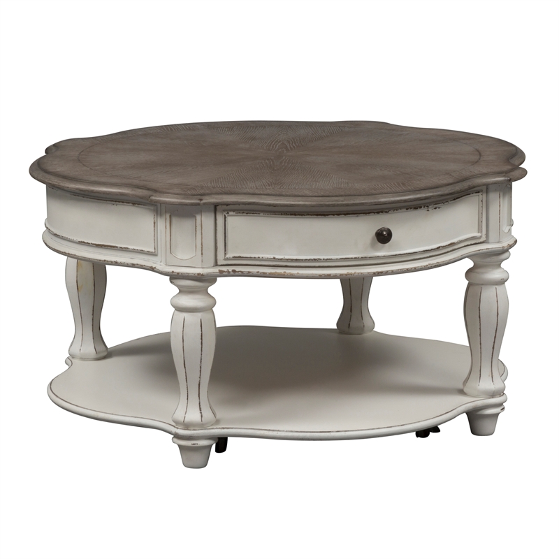 Pemberly Row White 3 Piece Set with Cloverleaf Cocktail and End Tables
