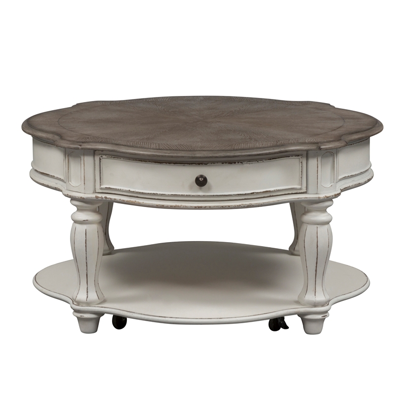 Pemberly Row White 3 Piece Set with Cloverleaf Cocktail and End Tables