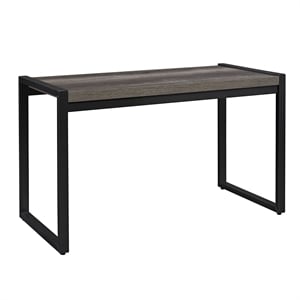 Pemberly Row Medium Gray Writing Desk with Floating Shelf Design