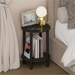 Pemberly Row 2-Tier Round Tall Narrow Open Shelf Nightstand in Espresso