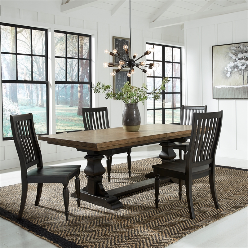 Pemberly Row 5 Piece Trestle Table Set with Slat Back Chairs