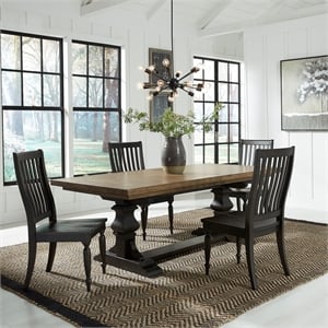 Pemberly Row 5 Piece Trestle Table Set with Slat Back Chairs