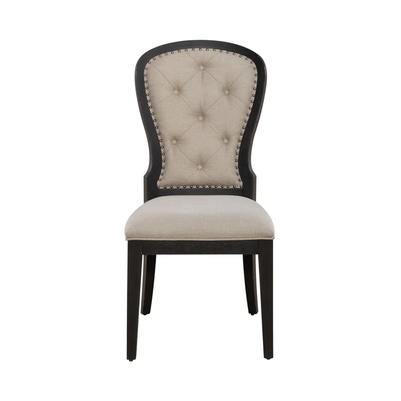 Pemberly Row Upholstered Tufted Back Side Chair Set of 2 in Black