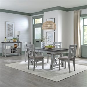 Pemberly Row 5 Piece Trestle Table Set with Splat Back Chairs in Gray