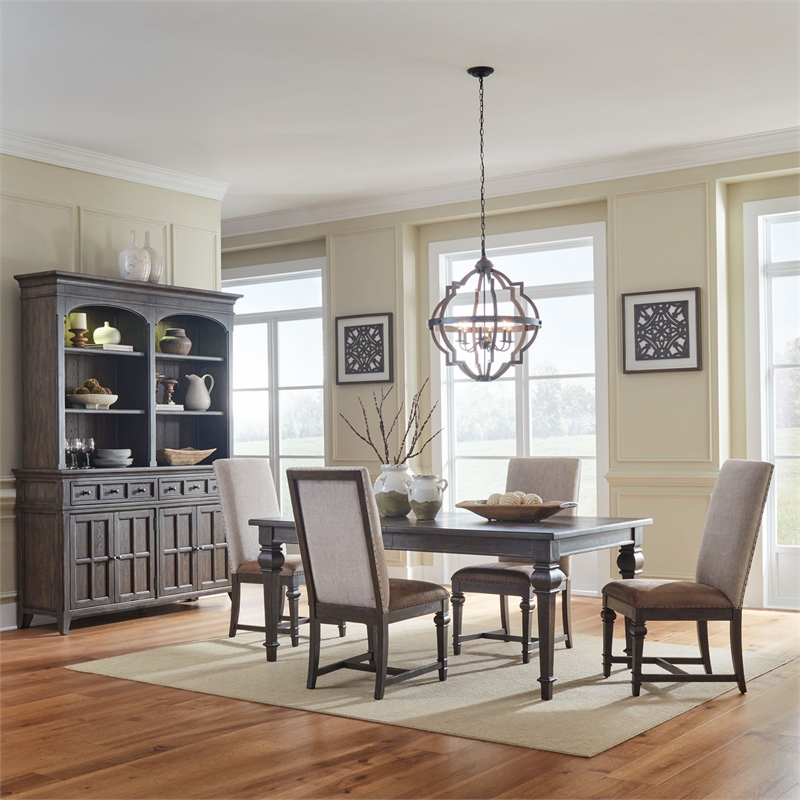 Pemberly Row 5 Piece Rectangular Table Set with Upholstered Chairs in Brown