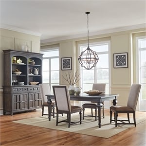 Pemberly Row 5 Piece Rectangular Table Set with Upholstered Chairs in Brown