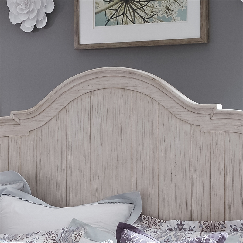 Pemberly Row White Queen Wood Poster Headboard with Heavy Distressing