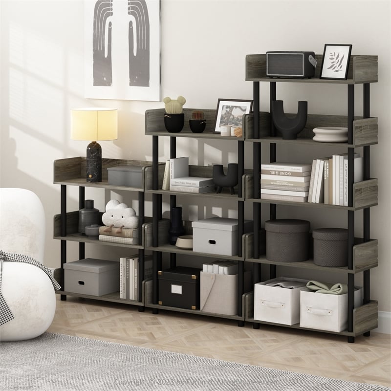 Pemberly Row 4-Tier Freestanding Multipurpose Display in French Oak/Black