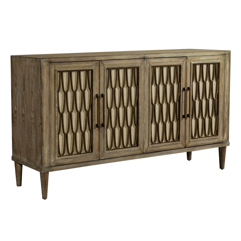 Pemberly Row 4 Door Accent Cabinet with Linen Doors in Driftwood
