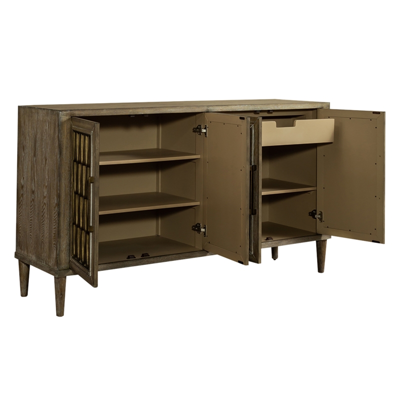 Pemberly Row 4 Door Accent Cabinet with Linen Doors in Driftwood