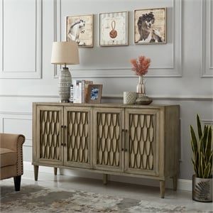Pemberly Row 4 Door Accent Cabinet with Linen Doors in Driftwood