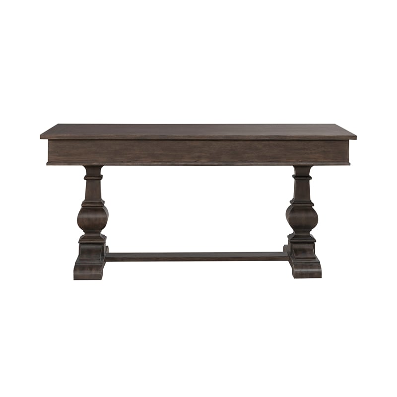Pemberly Row Writing Desk with Bread Board Top and Keyboard Tray in Brown