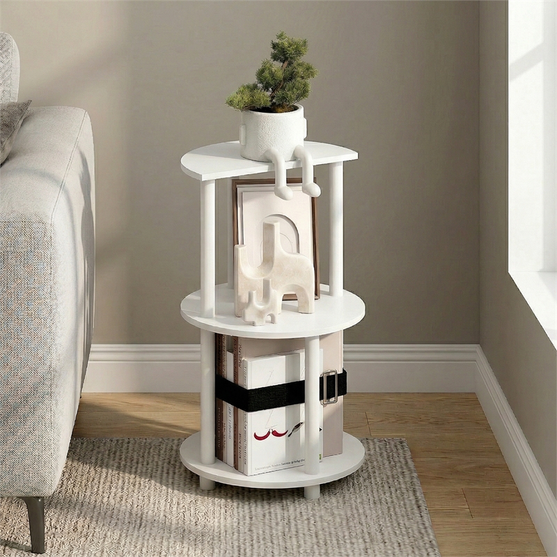 Pemberly Row 3-Tier Half Round Toolless End Table with Shelves in White