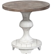 Pemberly Row White Round End Table with Heavy Planked Top and Distressing
