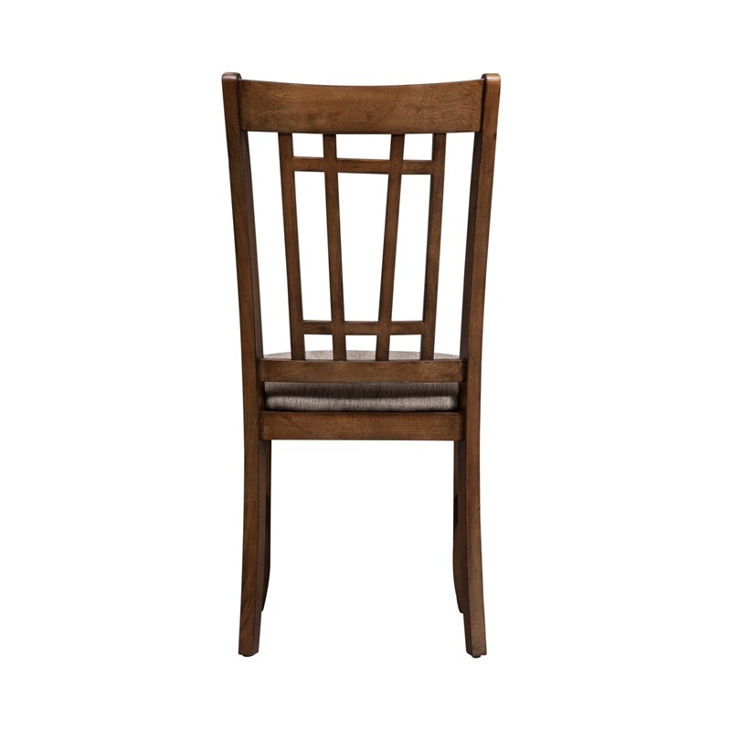 Pemberly Row Medium Brown Lattice Back Side Chair Set of 2 with Linen