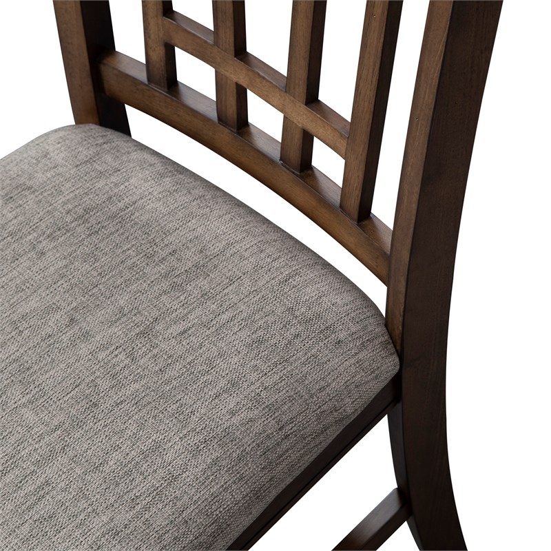 Pemberly Row Medium Brown Lattice Back Side Chair Set of 2 with Linen