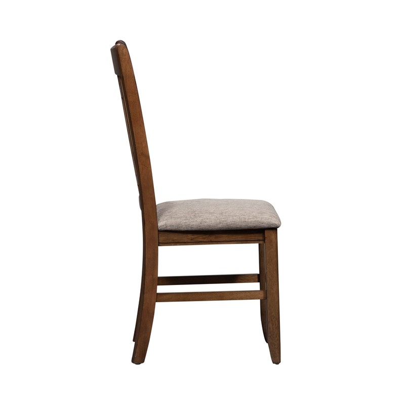 Pemberly Row Medium Brown Lattice Back Side Chair Set of 2 with Linen