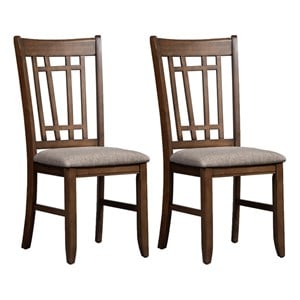 Pemberly Row Medium Brown Lattice Back Side Chair Set of 2 with Linen
