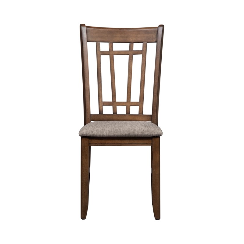 Pemberly Row Medium Brown Lattice Back Side Chair Set of 2 with Linen