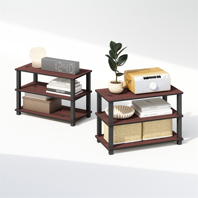 Pemberly Row Set of 2 3-Tier Stackable Corner Storage Shelf in Cherry Oak