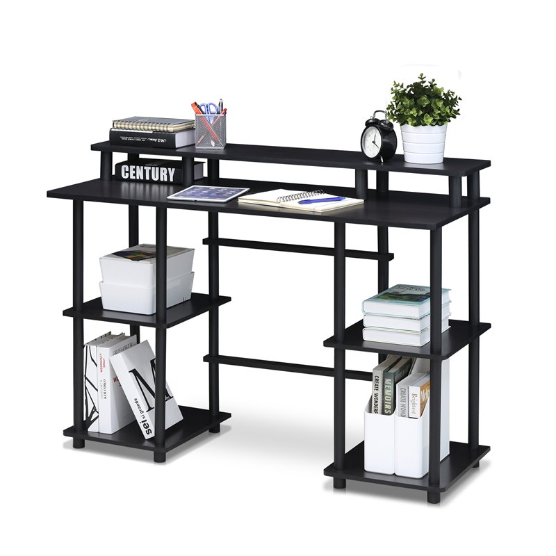 Pemberly Row Wood Computer Desk with Top Shelf in Espresso/Black