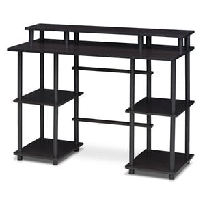 Pemberly Row Wood Computer Desk with Top Shelf in Espresso/Black
