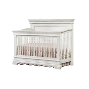 Pemberly Row Traditional Wood Convertible Crib with 3 Heights in Brushed White