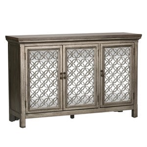 Pemberly Row Multi 3 Door Accent Cabinet with Floral Overlay and Mirror