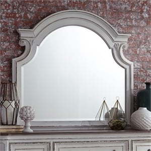Pemberly Row White Mirror with Scrolled Design and Beveled Edge