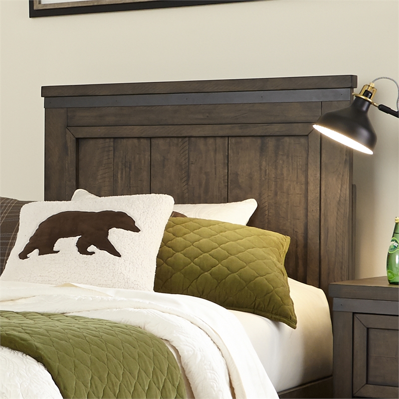 Pemberly Row Dark Gray Twin Panel Headboard with Dovetail Drawers