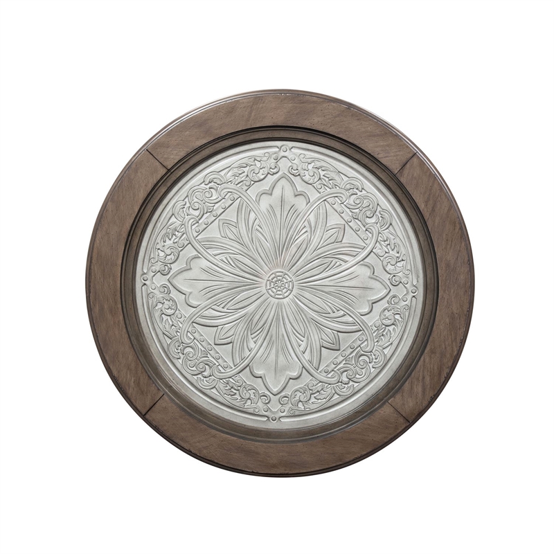 Pemberly Row Off White Round Ceiling Tile Cocktail Table with Tapered Legs