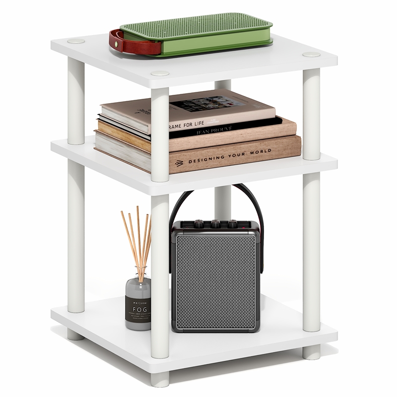 Pemberly Row 3-Tier Square Toolless End Table with Rounded Corners in White