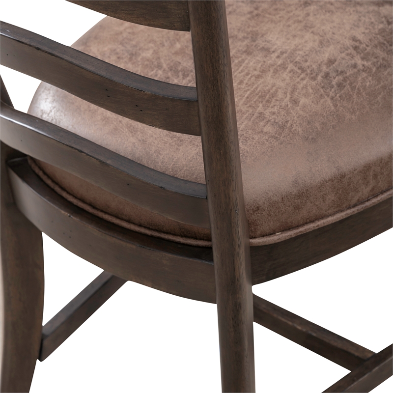 Pemberly Row Upholstered Ladder Back Side Chair Set of 2 with H Stretcher