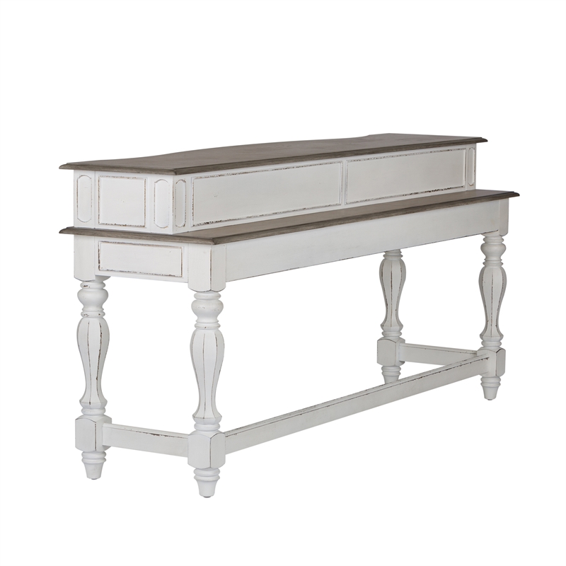 Pemberly Row White Console Bar Table with Fancy Face Top and Dovetail