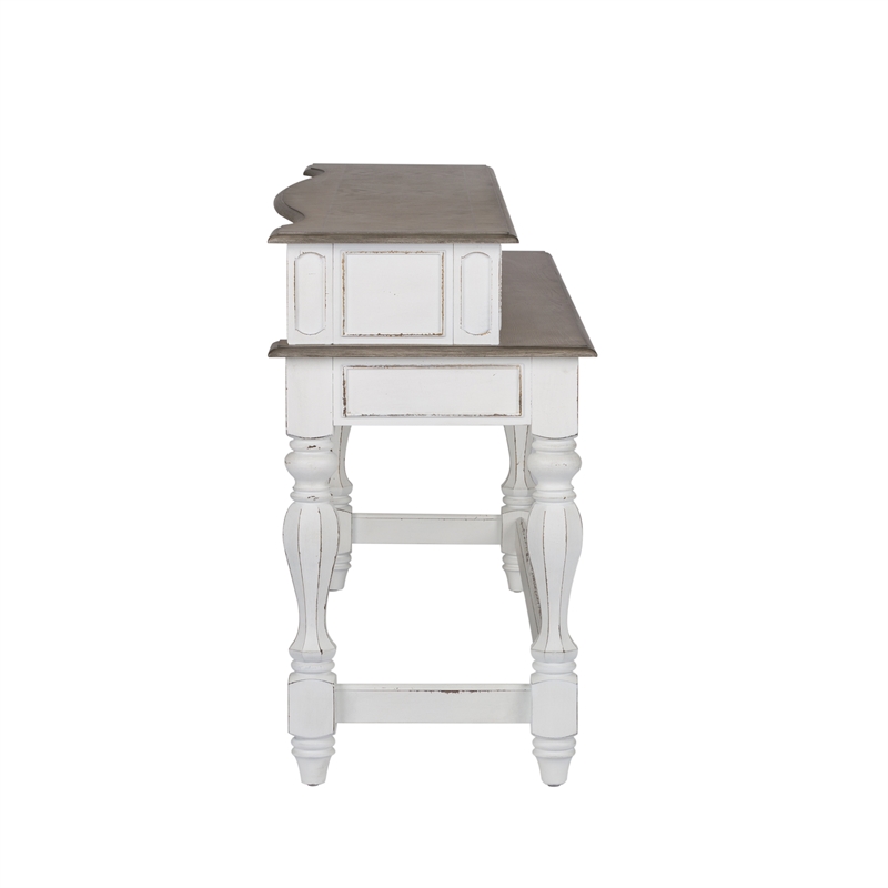 Pemberly Row White Console Bar Table with Fancy Face Top and Dovetail